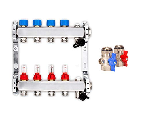 Selfio Heizkreisverteiler PREMIUM mit Durchflussmesser und Kugelhahn-Set (4 Heizkreise) von Selfio