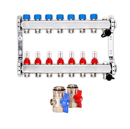 Selfio Heizkreisverteiler PREMIUM mit Durchflussmesser und Kugelhahn-Set (7 Heizkreise) von Selfio