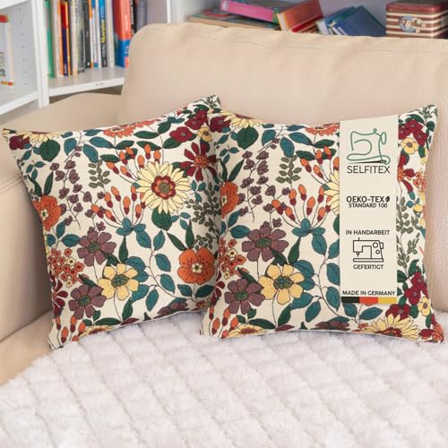 Selfitex 2er Set 40x40 Bunte Sofakissen inkl. Füllkissen, Luxus Sofakissen, farbenfrohes Couchkissen Set, hochwertiger Couchkissen Muster Bezug mit Reißverschluss, Bunte Kissen Deko (Summer Spring) von Selfitex