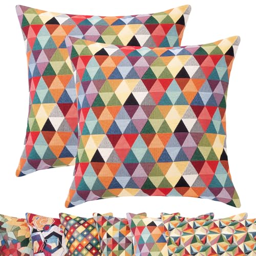 Selfitex 2er Set Bunte Couchkissen 50x50 cm, Sofakissen mit Füllung und Bezug, kuschelweiches Lesekissen, dekoratives Fernsehkissen, Deko- und Kopfkissen, Rückenkissen (Dreieck) von Selfitex