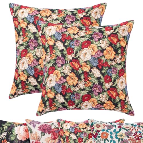 Selfitex 2er Set Bunte Couchkissen 50x50 cm, Sofakissen mit Füllung und Bezug, kuschelweiches Lesekissen, dekoratives Fernsehkissen, Deko- und Kopfkissen, Rückenkissen (Floral Bouquet) von Selfitex