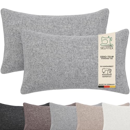 Selfitex 2er Set 30x50 cm, Sofakissen mit Füllung und Bezug, Dekokissen, Kopfkissen mit weicher Kissenfüllung, stilvolle Kissen Deko, robuster Polsterstoff, hochwertiges Couch Kissen (Grau) von Selfitex