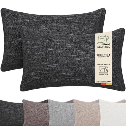 Selfitex 2er Set 30x50 cm, Sofakissen mit Füllung und Bezug, Dekokissen, Kopfkissen mit weicher Kissenfüllung, stilvolle Kissen Deko, robuster Polsterstoff, hochwertiges Couch Kissen (Anthrazit) von Selfitex