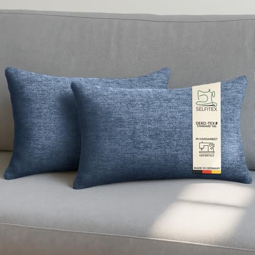 Selfitex 2er Set Sofakissen 30x50 cm, inkl. Füllkissen, gewebter Canvas Stoff, Matte & strukturierte Oberfläche, weiche Füllung aus PUR-Sticks, in Handarbeit hergestellt – Made in Germany (Blau) von Selfitex