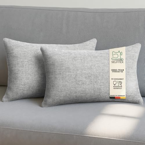Selfitex 2er Set Sofakissen 30x50 cm, inkl. Füllkissen, gewebter Canvas Stoff, Matte & strukturierte Oberfläche, weiche Füllung aus PUR-Sticks, in Handarbeit hergestellt – Made in Germany (Grau) von Selfitex
