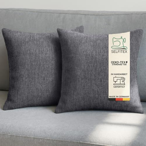 Selfitex 2er Set Sofakissen 40x40 cm, inkl. Füllkissen, gewebter Canvas Stoff, Matte & strukturierte Oberfläche, weiche Füllung aus PUR-Sticks, in Handarbeit hergestellt – Made in Germany (Anthrazit) von Selfitex
