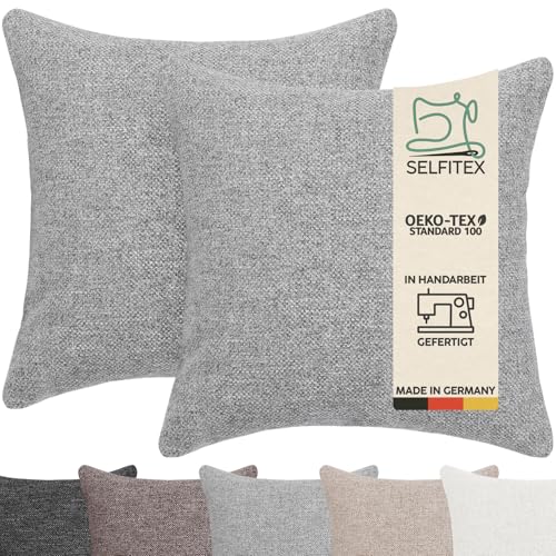 Selfitex 2er Set 40x40 cm, Sofakissen mit Füllung und Bezug, Dekokissen, Kopfkissen mit weicher Kissenfüllung, stilvolle Kissen Deko, robuster Polsterstoff, hochwertiges Couch Kissen (Grau) von Selfitex