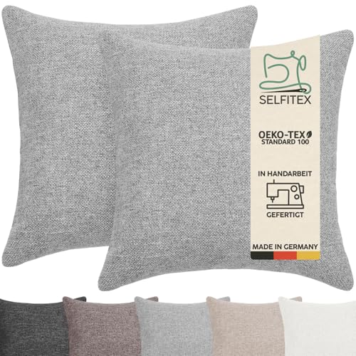 Selfitex 2er Set 50x50 cm, Sofakissen mit Füllung und Bezug, Dekokissen, Kopfkissen mit weicher Kissenfüllung, stilvolle Kissen Deko, robuster Polsterstoff, hochwertiges Couch Kissen (Grau) von Selfitex