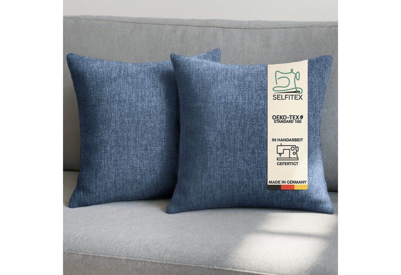 Selfitex Dekokissen 2er Set Sofakissen 30x50/40x40/50x50 inkl. Füllkissen, Canvas Stoff, strukturierte Oberfläche, fein meliert, in Handarbeit gefertigt von Selfitex
