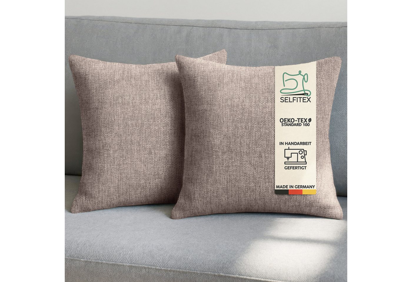 Selfitex Dekokissen 2er Set Sofakissen 30x50/40x40/50x50 inkl. Füllkissen, Canvas Stoff, strukturierte Oberfläche, fein meliert, in Handarbeit gefertigt von Selfitex