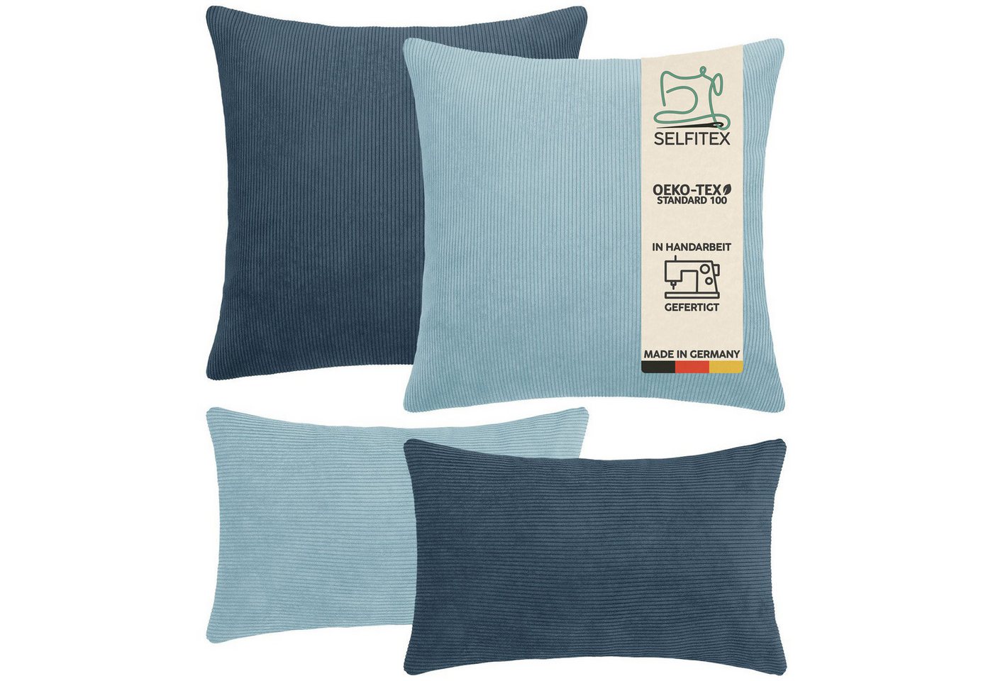 Selfitex Dekokissen 4er Set Cord Kissen inkl. Füllkissen, 2x 50x50 & 2x 30x50, robuster Bezug mit satten Farben, weiches Füllkissen Selfitex Dekokissen 4er Set Cord Kissen inkl. Füllkissen, 2x 50x50 & 2x 30x50, robuster Bezug mit satten Farben, weiches Füllkissen von Selfitex
