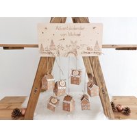 Häuschen Adventskalender Mit Personalisiertem Holz Schild | Zum Selbst Befüllen Holzschild Name 24 Aus Karton Wunschname von SelfmadeStudioDe