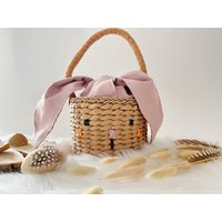Osterkorb Hasenkörbchen Mit Stoffohren | Größe 28 X 17 cm Osterfest Korb Zum Eier Sammeln Ideal Für Kinder Ohren Und Gesicht von SelfmadeStudioDe