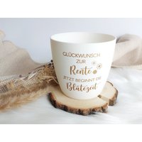 Renten Beginn Blumenübertopf Blütezeit "Glückwunsch Zur Rente, Jetzt Beginnt Die Blütezeit" Topf Weiß | Anthrazit Mint Abschiedsgeschenk von SelfmadeStudioDe