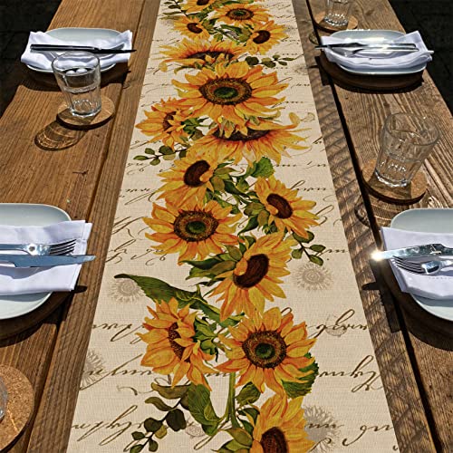 Seliem Sommer-Sonnenblumen-Tischläufer, Vintage-Frühlingsblume, Zuhause, Küche, Esszimmer, saisonale Bauernhaus-Blumendekorationen, für drinnen und draußen, Partyzubehör, 33 x 91 cm von Seliem