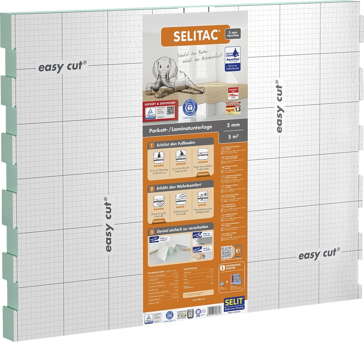 Selit Trittschalldämmplatte Selitac Dämmplatte Aqua Stop Faltplatte 5 mm stark von Selit