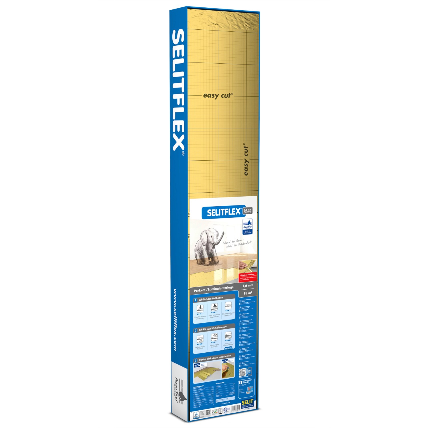 Selitflex® Parkett- und Laminatunterlage 1,6 mm 18 m² mit AquaStop von Selit