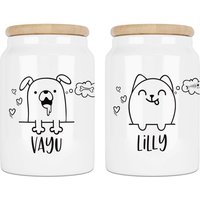 Personalisierte Leckerli-Dose Für Hund Und Katze - Keramik, Weiß, Mit Namen von SelketsShop