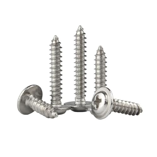 50PCS M1,4 M1,7 M2 M2,6 M3 M3,5 M4 304 Edelstahl Kreuz Runde Pan Kopf mit Unterlegscheibe Pad kragen Selbstschneidende Holz Schraube Befestigungsschrauben(Size:M2x5mm) von SellGood
