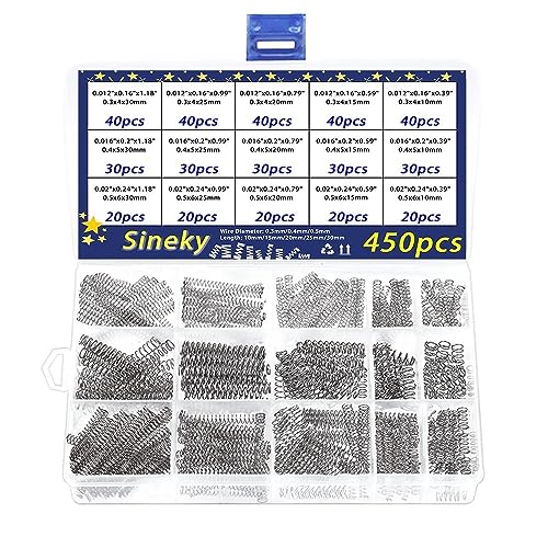 Metallfedern 450-teiliges Federsortiment-Set, Druckfedern-Set, kleine Federn in verschiedenen Größen, mechanische Druckfedern aus Edelstahl für Reparaturen zu Hause und Heimwerker Metallfedern von SellGood