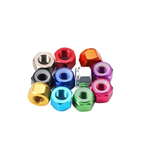 Handmutter 10 Stück M2 M3 Aluminium-Sechskant-Sicherungsmutter mit Nyloneinsatz, blau/rot/pink/orange/lila/grün/gold/titan/silber/schwarz, selbstsichernde Mutter(Royal blue,M3) von SellGood
