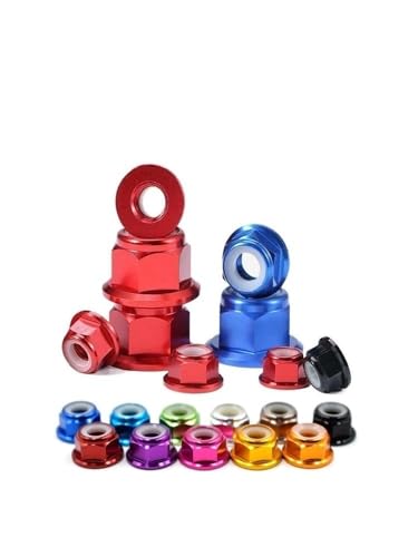 SellGood Handmutter 5/10 Stück Bunte Flanschmuttern aus Aluminiumlegierung M2 M3 M4 M5 M6 Nylon-Sechskant-Einsatzschloss selbstsichernde Schraubkappe für RC-Modellteile(Wine red,M2-5pcs) von SellGood