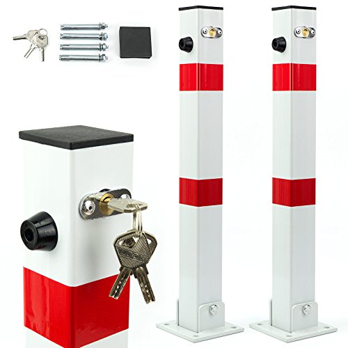2x Parkpfosten klappbar – Parkplatzsperre 60x60x600 mm – Absperrpfosten Parkwatch Parkplatzbügel, Absperrung für Stellplatz, Stahl, weiß/rot, klappbarer Pfosten für private Parkplätze SN1803-2 von Sellnet