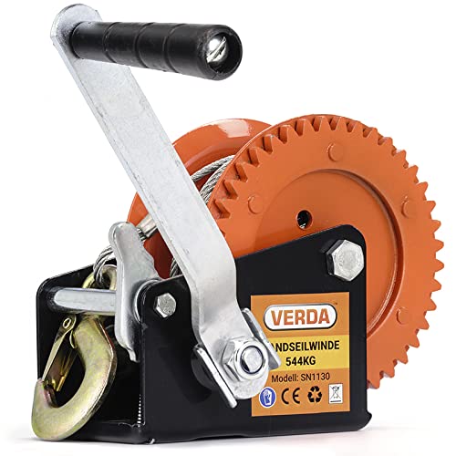 Verda Seilwinde bis 550 kg,10 m Stahlseil Handseilwinde mit Softgriff Bootswinde Winde Gurtwinde Handkurbel (1200lbs mit Stahlseil) SN1130 von Sellnet