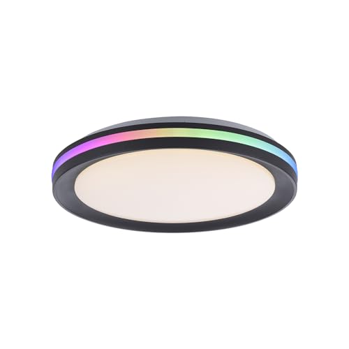 SellTec LED Deckenleuchte schwarz rund 40cm, RGB Lichteffekt im Gehäuserand, Deckenlampe mit CCT Lichttemperaturwechsel, dimmbar Fernbedienung von SellTec