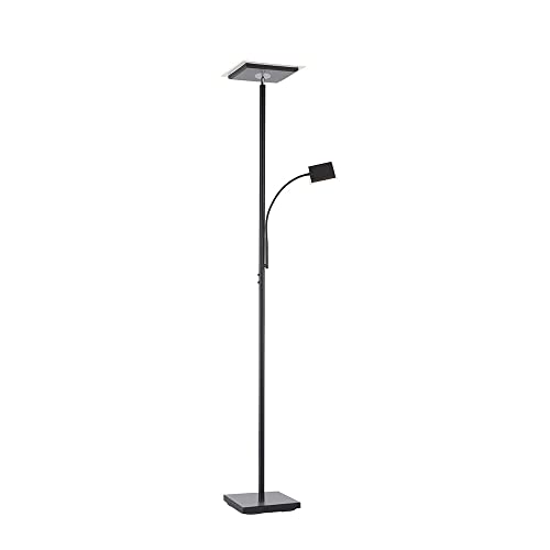 SellTec LED Stehlampe dimmbar, Deckenfluter mit Leselampe, schwarz - moderne Stehleuchte, Lesearm verstellbar, warmweißes Licht Wohnzimmer, Büro Schlafzimmer, von SellTec