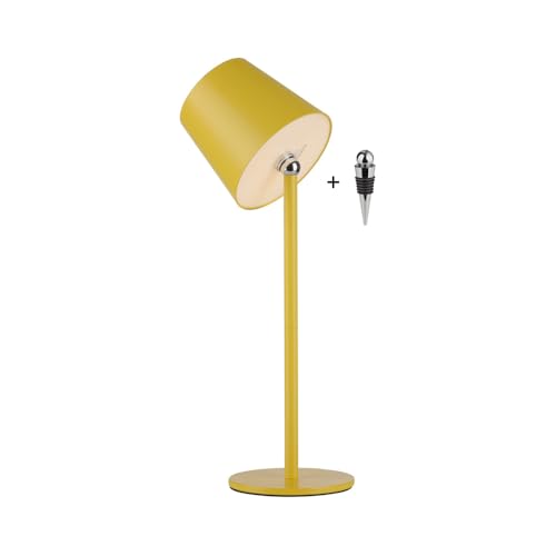 SellTec LED Tischleuchte Akku USB, Flaschenleuchte weiß dimmbar Touchdimmer, IP54 Außen für Garten, Gartentisch, Camping, Balkon oder Terrasse (gelb) von SellTec
