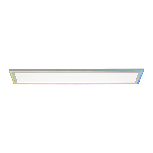 SellTec LED Panel 100x25cm, RGB Lichteffekt im Gehäuserand, Deckenlampe mit CCT Lichttemperaturwechsel, dimmbar Fernbedienung, silber von SellTec