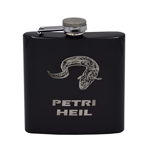 Schwarzer Flachmann mit Gravur Aal und Schriftzug Petri Heil I Fischer Angler Fischerin Anglerin Schwarzer Flachmann mit Gravur Aal und Schriftzug Petri Heil I Fischer Angler Fischerin Anglerin von Sellers4you