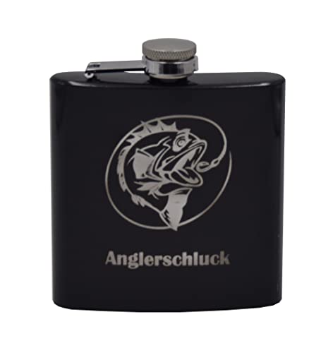 Schwarzer Flachmann mit Gravur Fisch Anglerschluck I Fischer Angler Fischerin Anglerin Schwarzer Flachmann mit Gravur Fisch Anglerschluck I Fischer Angler Fischerin Anglerin von Sellers4you