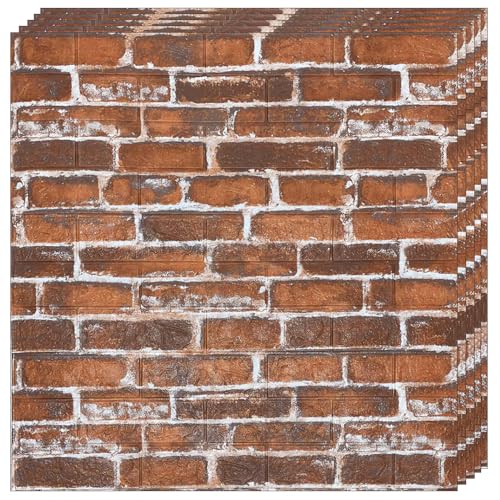 Selling Depot 3D-Tapete mit Ziegelstein-Effekt, rustikal, 10 Blatt (70 x 77 cm, 5,3 m²), selbstklebend, wasserdicht, schalldämpfend, für Küche, Schlafzimmer, Badezimmer, DIY Wände von Selling Depot
