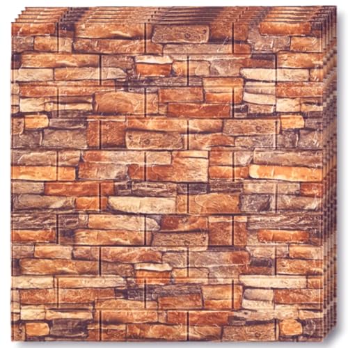 Selling Depot 3D-Tapete mit rustikalem Ziegelstein-Effekt, 10 Blatt (70 x 77 cm, 5,3 m²), mehrfarbig, selbstklebend, wasserdicht, schalldämpfend, für Küche, Bad, Schlafzimmer, DIY Wände von Selling Depot