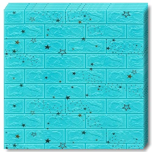 Selling Depot Blaue Ziegelstein-Tapete mit Sternenmotiv, 20 Blatt (70 x 77 cm, 10,6 m²), selbstklebend, wasserdicht, schalldämpfend, für Küche, Bad, Schlafzimmer, DIY Wände von Selling Depot