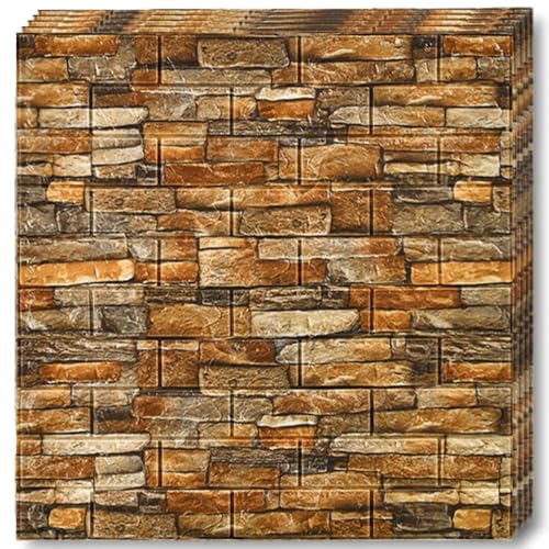 Selling Depot Selbstklebende Tapete 3D Braun Naturstein Optik - Set 10 Blatt (70x77cm, 5.3m²) Selbstklebend, Wasserdicht, Schalldämmend - Küche, Bad, Schlafzimmer, DIY Wand von Selling Depot