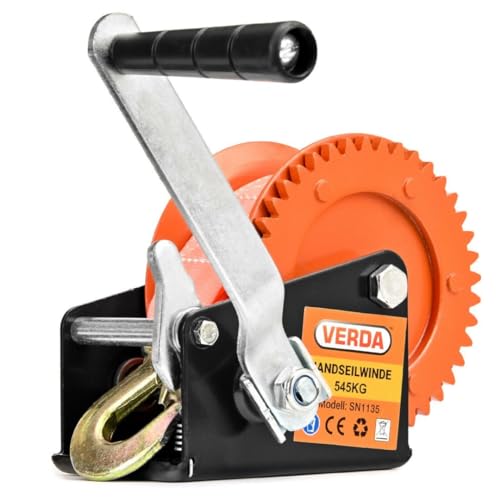 Verda Seilwinde 545 kg, 7m Handseilwinde Bootswinde Winde Stahlseil Gurtwinde Textilband Handkurbel mit Softgriff Sperrhebel (1200lbs mit Textilband) SN1135 von Sellnet