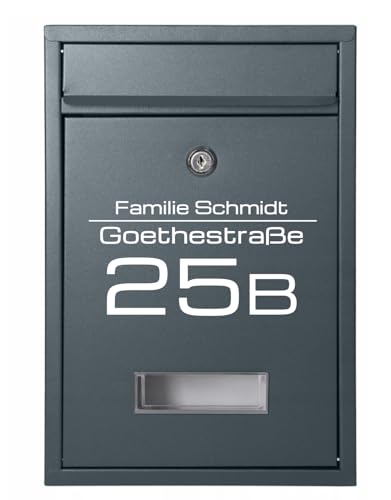 Verda Briefkasten mit Namensschild und großem Briefschlitz, Personaliesiert, Postkasten 32 x 21 x 8 cm, Edehlstahl, Designer Wandbriefkasten, 2x Schlüssel, Anthrazit, Wetterfest, Mailbox, abschließbar von Sellnet