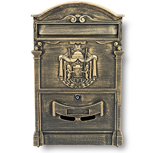Verda Briefkasten Postkasten Retro Antik Vintage Wandbriefkasten Mailboxen Aluguss Modellwahl [40 x 25,5 x 9cm] Klassischer Antiker Metallbriefkasten (SN3663-3 Antik Gold) von Sellnet