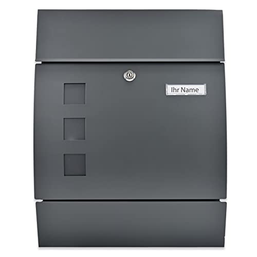 Verda Briefkasten XL mit Zeitungsfach Modern Postkasten Designer Wandbriefkasten Sichtfenster, Zeitungsrolle, Namensschildhalter, abschließbar SN3651-1 von Sellnet