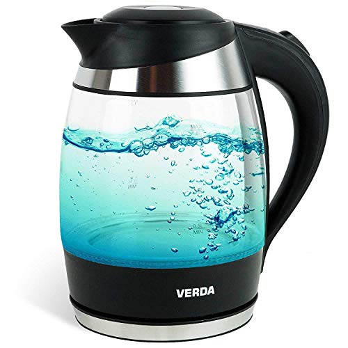 Verda Wasserkocher 1,8L 2200W Edelstahl LED Beleuchtung Kabelloss Glas Kalkfilter, Glas, 360°, 100% BPA FREI (SN0618L) von Sellnet