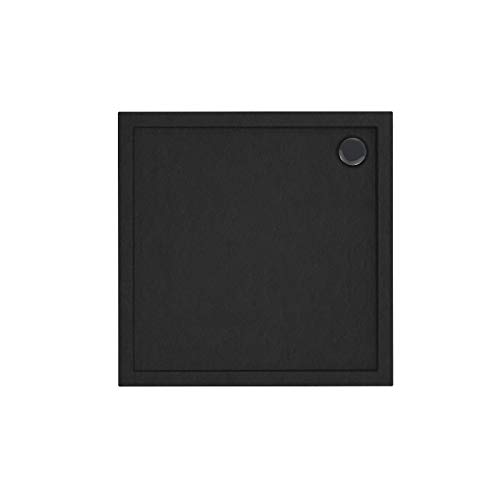 Sellon24® Duschtasse Schwarz Stein Quadrat Rechteck Viertelkreis Duschwanne Black Stone Stein-Effekt (90x90x4,5) von Sellon24