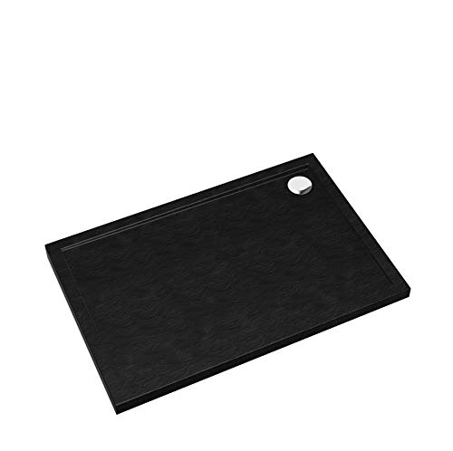 Sellon24® Duschtasse Schwarz Stein Quadrat Rechteck Viertelkreis Duschwanne Black Stone Stein-Effekt (90x100x4,5) von Sellon24