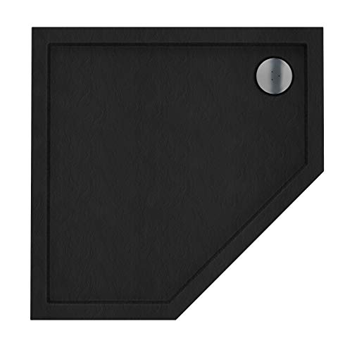 Sellon24® Duschtasse Schwarz Stein Quadrat Rechteck Viertelkreis Duschwanne Black Stone Stein-Effekt (90x90x5 5-eckig) von Sellon24