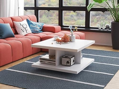 Sellon24® Couchtisch Sofatisch Weiß 60 x 60 cm, mit Stauraum, Beistelltisch mit 4 offenen Regalen, Wohnzimmertisch Modern Stabil GRAFI (Höhe 40 cm) von Sellon24