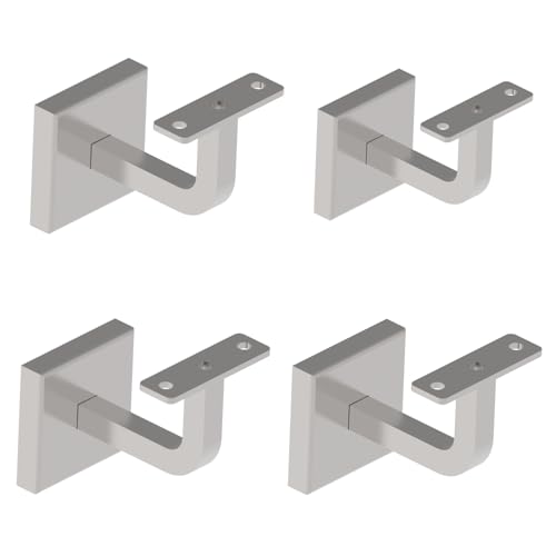 Sellon24® Edelstahl 4 Stück SET Handlaufhalter Eckig Handlauf Halter Abdeckrosette Träger flach gerade Halterung Holz Rohr Treppe Handlauftraeger Vierkantrohr4110-000 SET (A/4100-000) von Sellon24