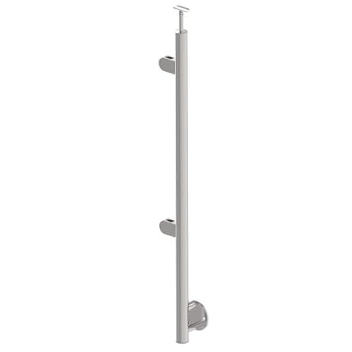 Sellon24® Edelstahl Geländerpfosten links Ø42,4 Bauhöhe 1000mm mit 2x Glasklemmen 63x45mm vorgesetzt Geländer V2A (A-BR100-2GL) (Glasstärke: 8,0mm) von Sellon24