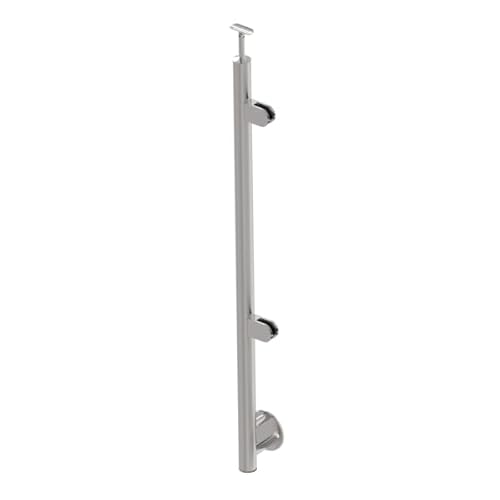 Sellon24® Edelstahl Geländerpfosten rechts Ø42,4 Bauhöhe 1000mm mit 2x Glasklemmen 63x45mm vorgesetzt Geländer V2A (A-BR100-2GR) (Glasstärke: 10,76mm) von Sellon24